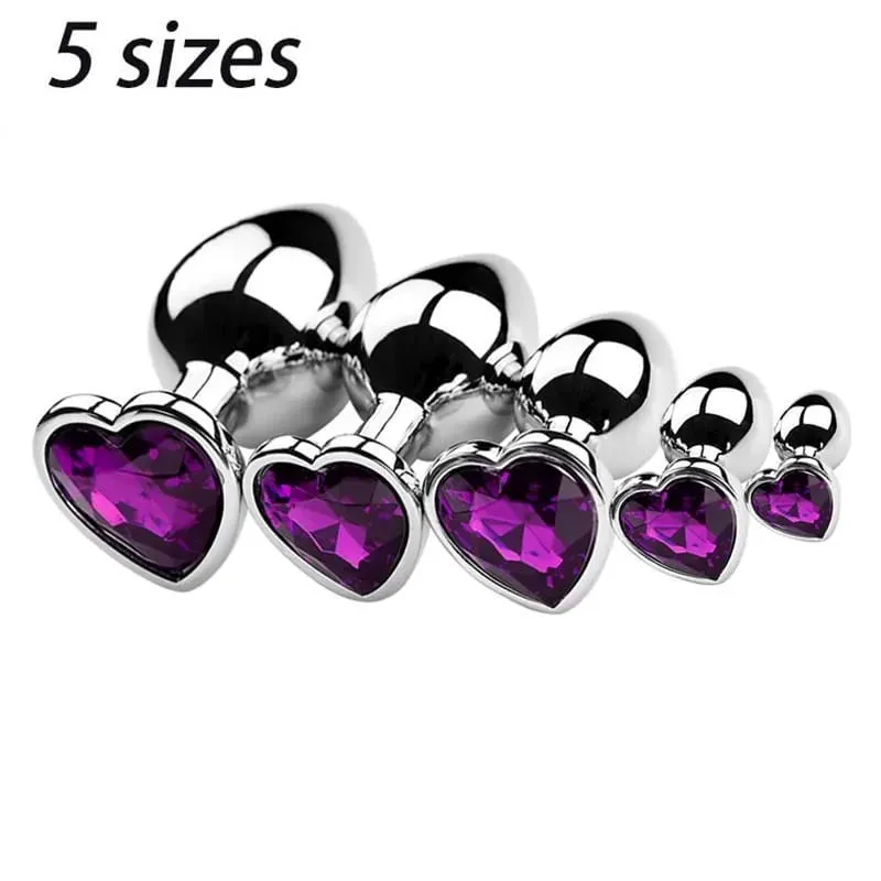 5 Sizes Stainless Steel Crystal Heart Anal Plug Removable Butt Plug Stimulator Prostate Massager Anal Sex Toys Dildos