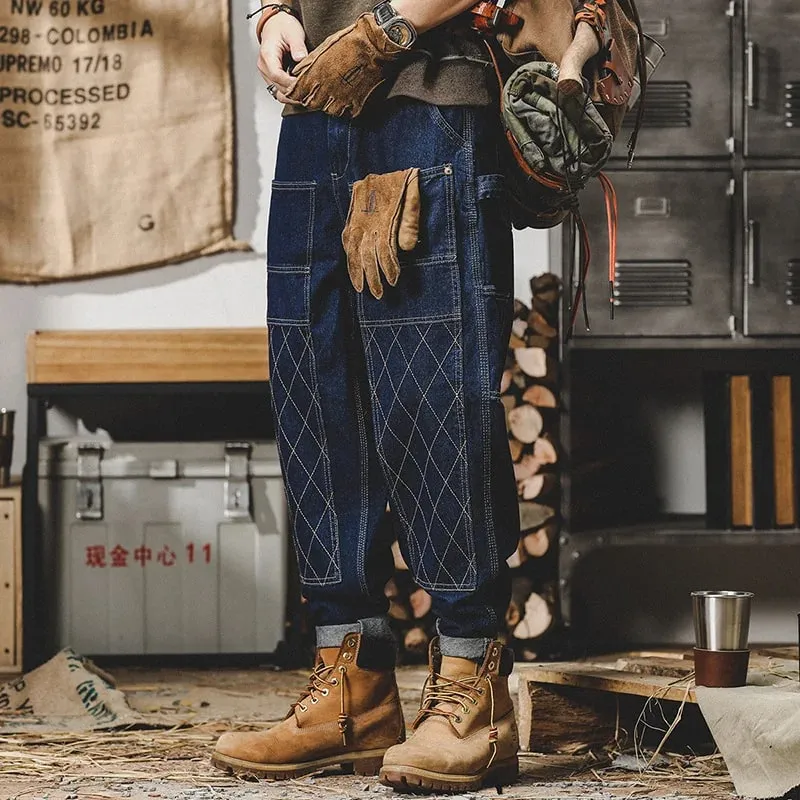 American Retro Work Jeans Men's Autumn Fashion Loose Open Thread Double Knee Thickened Wooden Straight Leg Denim Pants — image 4