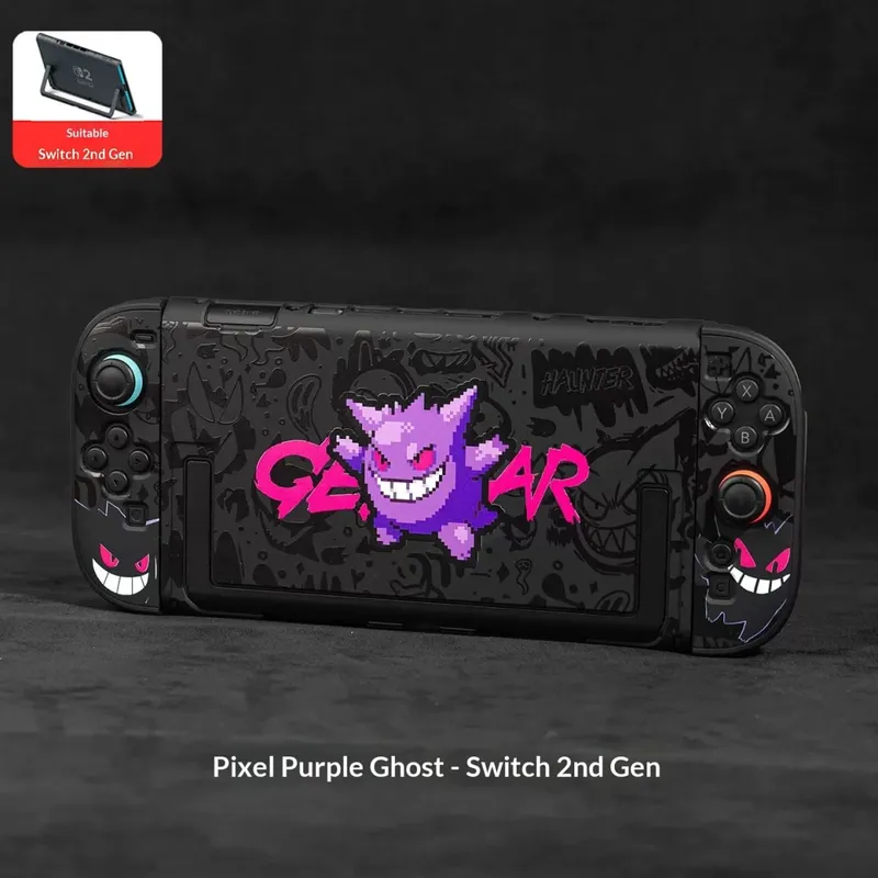 Anime Pokemon Gengar Holder Case For Nitendo Switch 2 Cartoon Removable Handle Holder Protective Cover Grip Cap Game Accessories