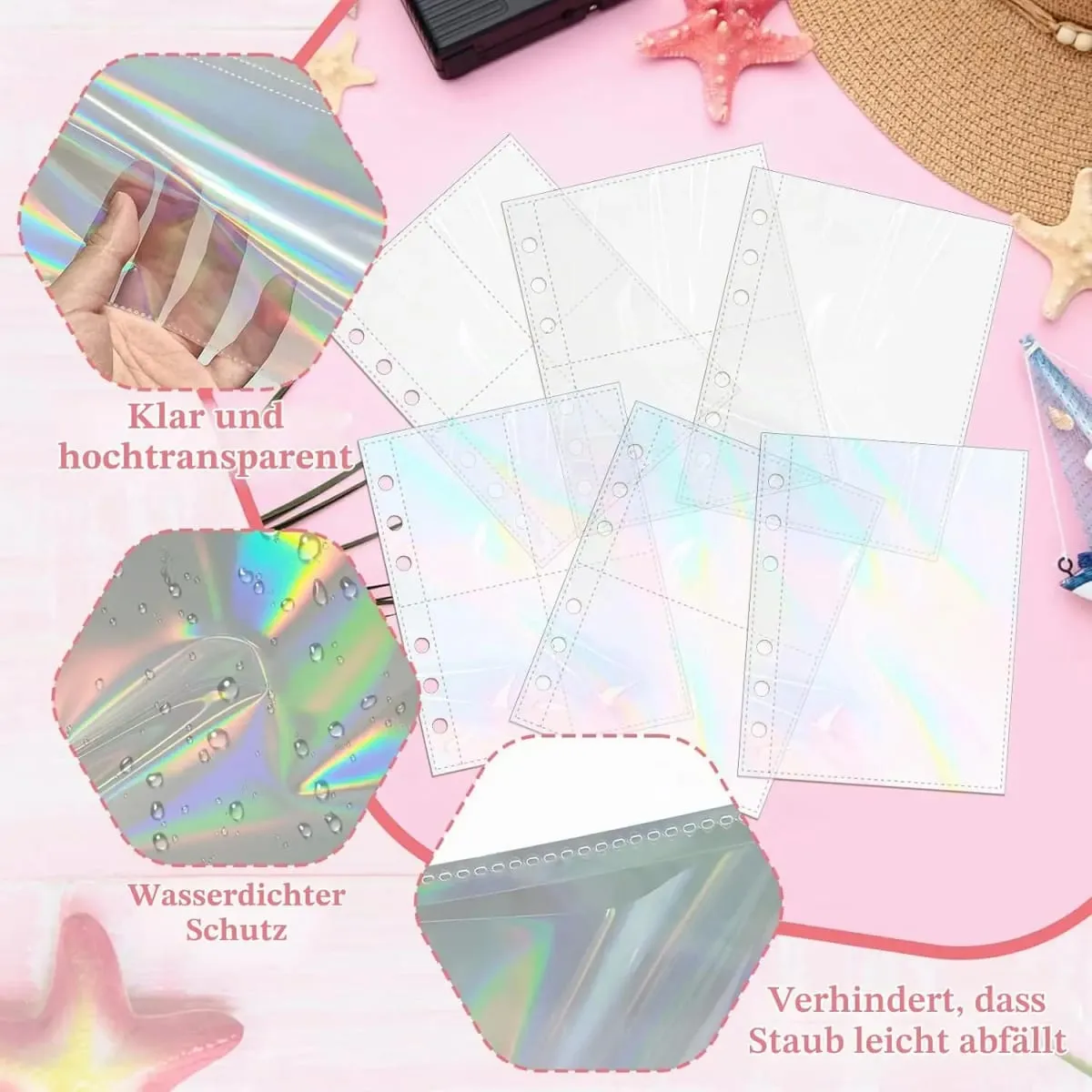 10 Sheets A5 6 Ring Binder Card Sleeves Photocard Holder Pages Trading Card Storage Inserts Card Album Refills Photo Organizer