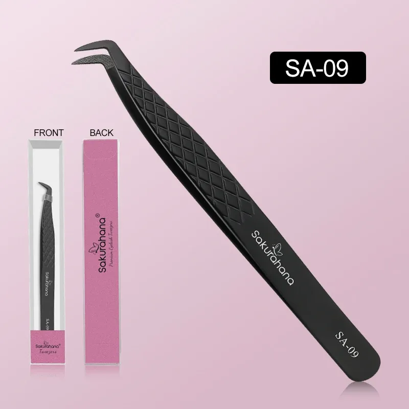 High-end Eyelash Tweezers Black Fiber Tip For Lash Extensions Mega Volume Mink Lashes Tool Straight Head Curved Tip