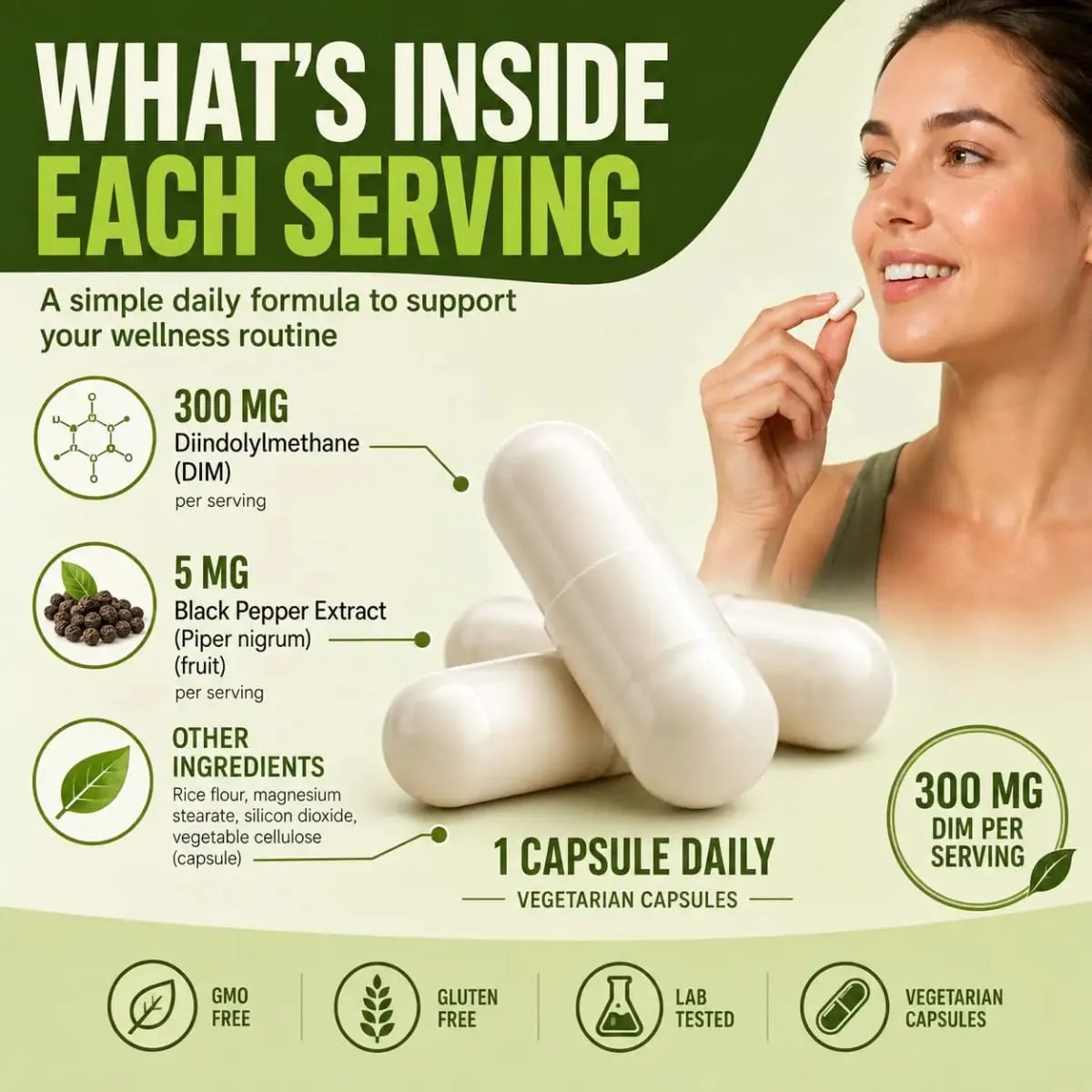DIM Diindolylmethane Vegetarian Capsules with Black Pepper Extract GMO Free Gluten Free 240 Capsules