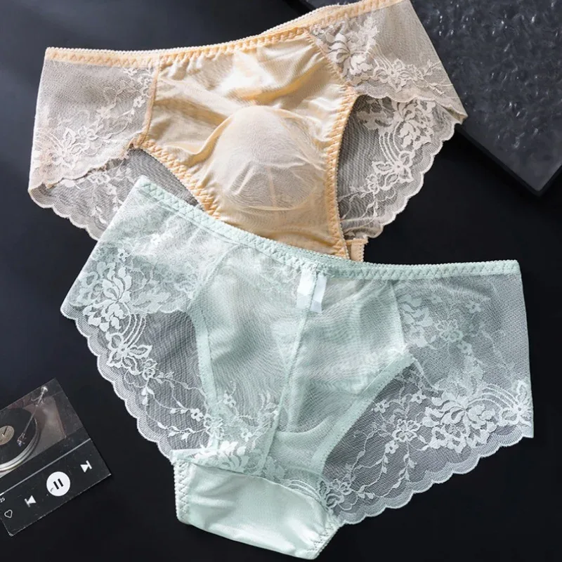 3PCS Men Sexy Lace Triangle Briefs Sexy Low Waist Seamless Panties Male Thin Breathable Comfortable Transparent Underwear — image 3