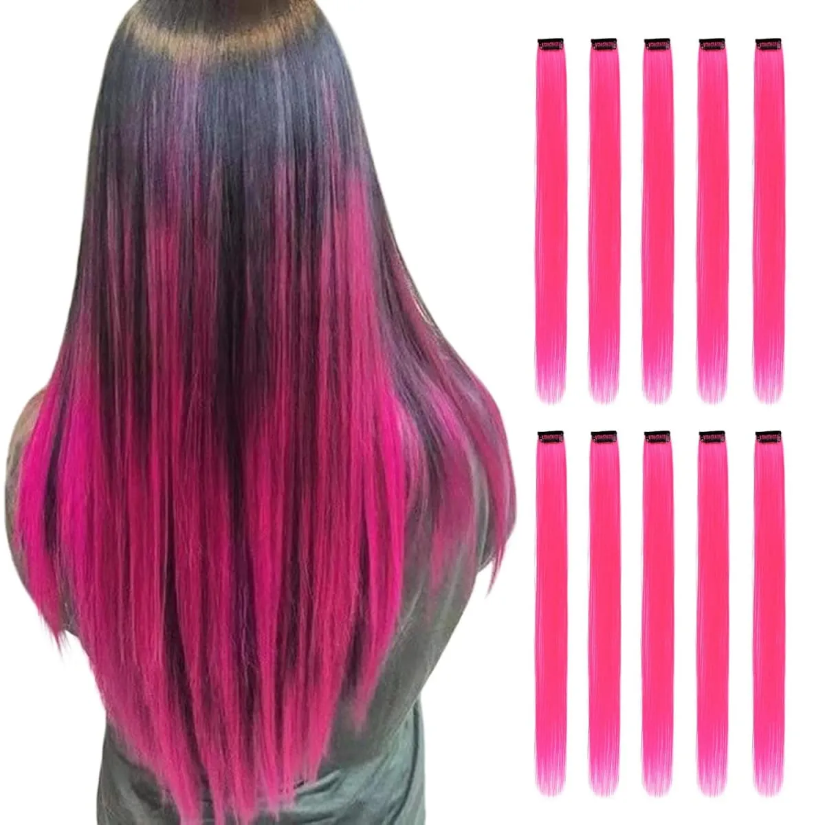 Colored Hair Extensions Clip in Teal Blue 5/10 Pieces Synthetic