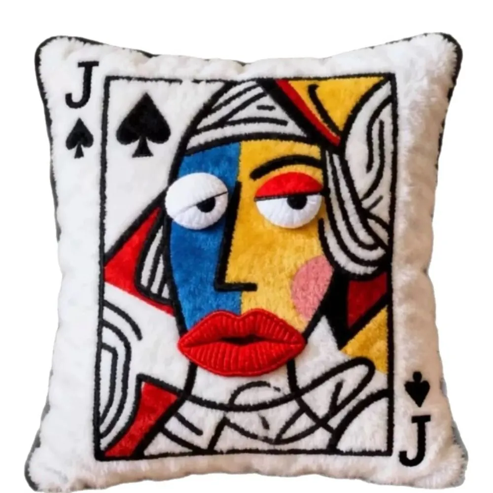 Patchwork Style Poker Card Cushion 3D Big Eyes Card Game Theme Plush Cushion High-Value Design Patchwork Pillow Gift Giving — image 2