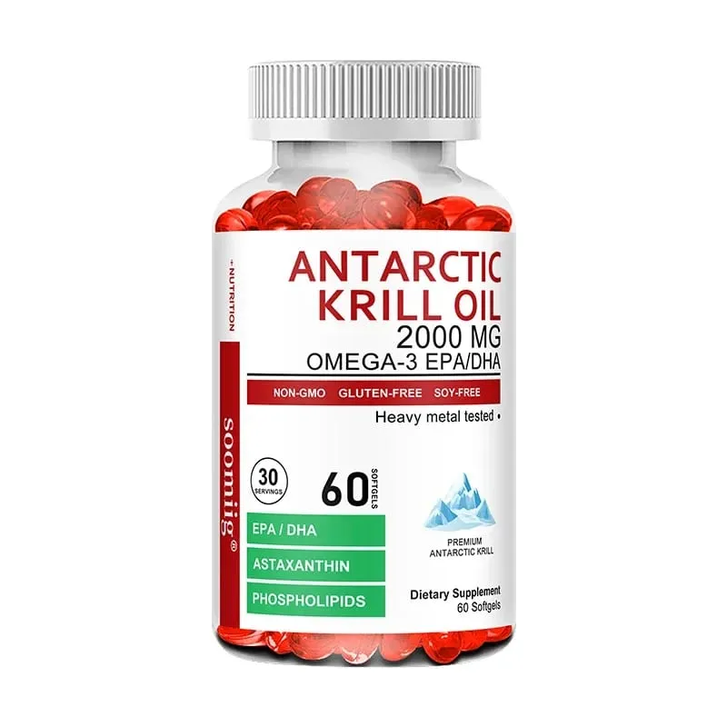 Kapsul Minyak Krill Antartika 2000mg Omega-3 EPA & DHA dengan Suplemen Astaxanthin Bersumberkan Kekuatan Maksimum Krill Merah