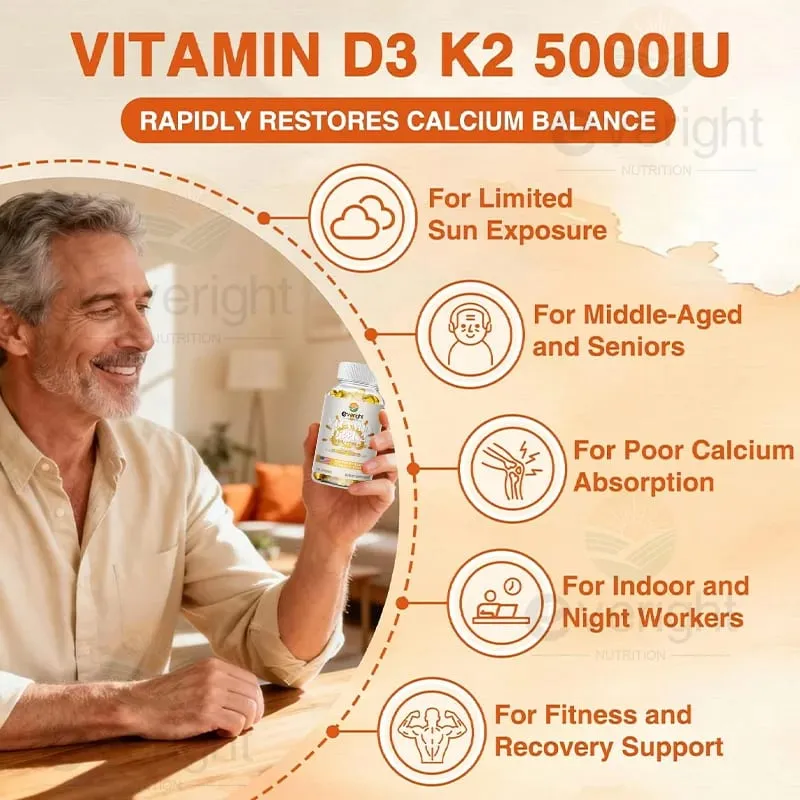 Vitamins D3 + K2 Organic Supplements High Bioavailability - Supports Bone Density Calcium Balance Immunity & Mood Health