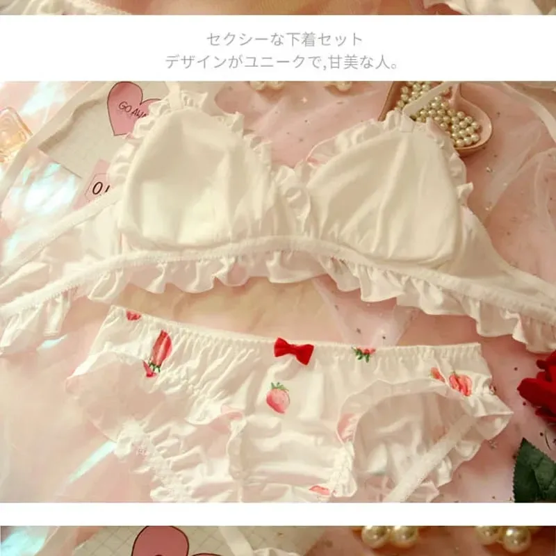Strawberry Milk Silk Bra & Panties Set Wirefree Soft Underwear Set Kawaii Lolita Bra and Panty Pink Lingerie — image 5
