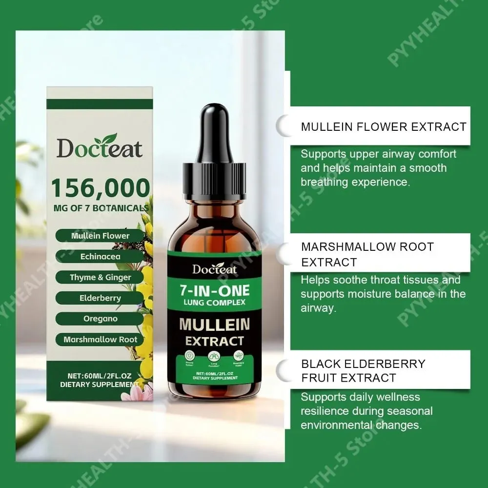 Docteat 7-in-1 Lung Complex Drops 60 Ml Net Dropper 1 Ml Serving with Mullein Elderberry Marshmallow Airway Comfort Support — image 3
