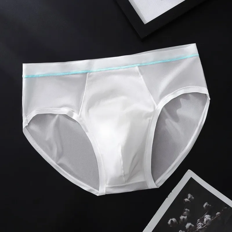 Men's Seamless Ice Silk Briefs Underwear Bulge Pouch Solid Breathable Panties Sexy U Convex Pouch Lingerie Underpants