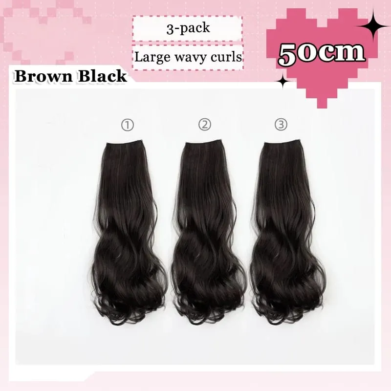 3Pcs/Set 6Clips Hair Extension Black Long Large Wavy Curls Natural Hair Hairpiece Heat Resistant Fiber For Women Hairstyle