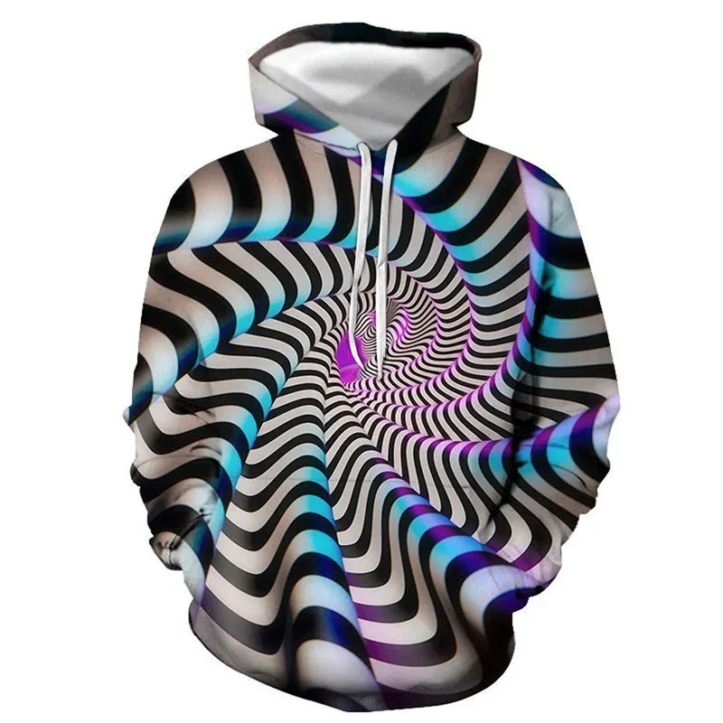 Men's Black And White Vertigo Hooded Sweatshirt 3D Printed Pattern Street Pullover Long Sleeved Sportswear For All Seasons Men