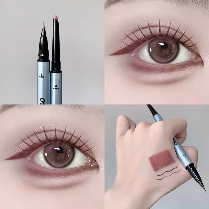 1pc Double Head Ultra-fine Matte Red Brown Eyeliner Pen Waterproof Black Brown Eyeliner Gel Pencil Quick Dry Easy Wear Eye Liner