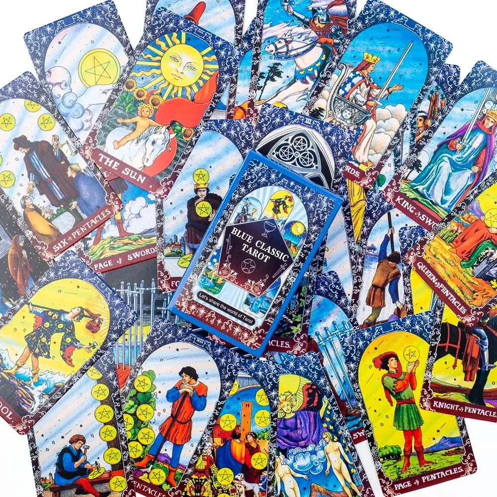 10.3*6cm Blue Classic Tarot Deck - 78 Cards Traditional Waite Imagery with Celestial Mandala Back Unique Starry Border Design — image 6