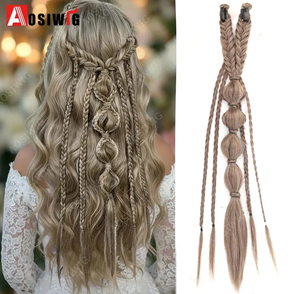 Elf Style Half Head Braided Hair Extensions Synthetic Clip In Braids Hairpiece Natural Black Dark Brown Fake Hair for Women Dail