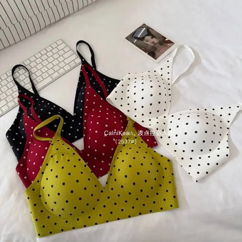 American Retro Polka Dot Lingerie Set Seamless Deep V Bra Wireless Jelly Soft Support Anti Sagging Sexy Comfort Women MOYISU Bra — image 3