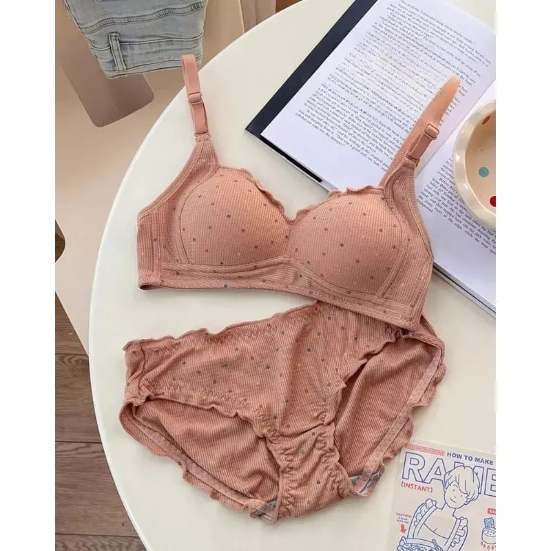 Trendy Sexy Lingerie Set Wireless Push Up Gathering Anti-Sagging Side Support Soft For Young Girls High School Daily 32-38 Bra — image 6