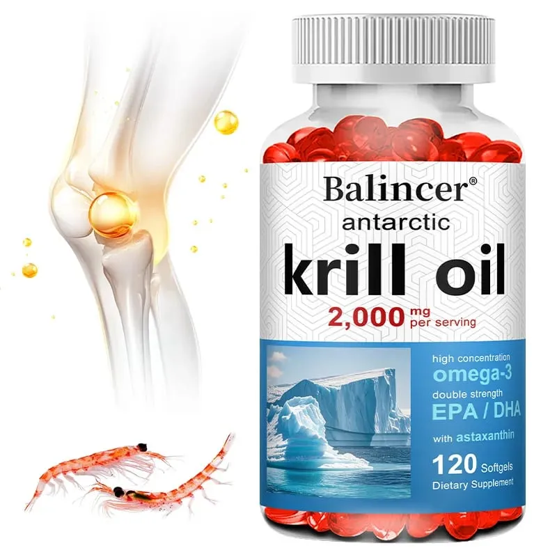 Antarctic Krill Oil 2000mg Supplement 3X Strength Natural Source of Omega-3s EPA 240mg + DHA 160mg + Astaxanthin 800mcg