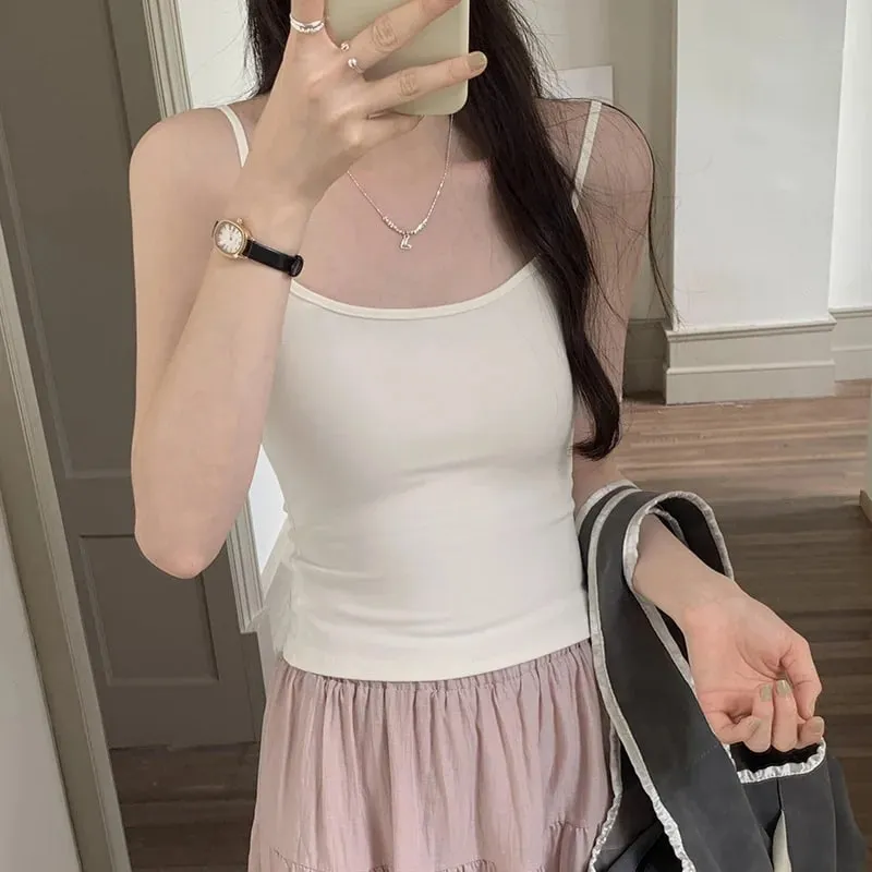Women's Solid Color Straps Sleeveless Slim Camisole with Comfortable Chest Pad Daily Top Travel Inside Sport Cotton Vest — image 7