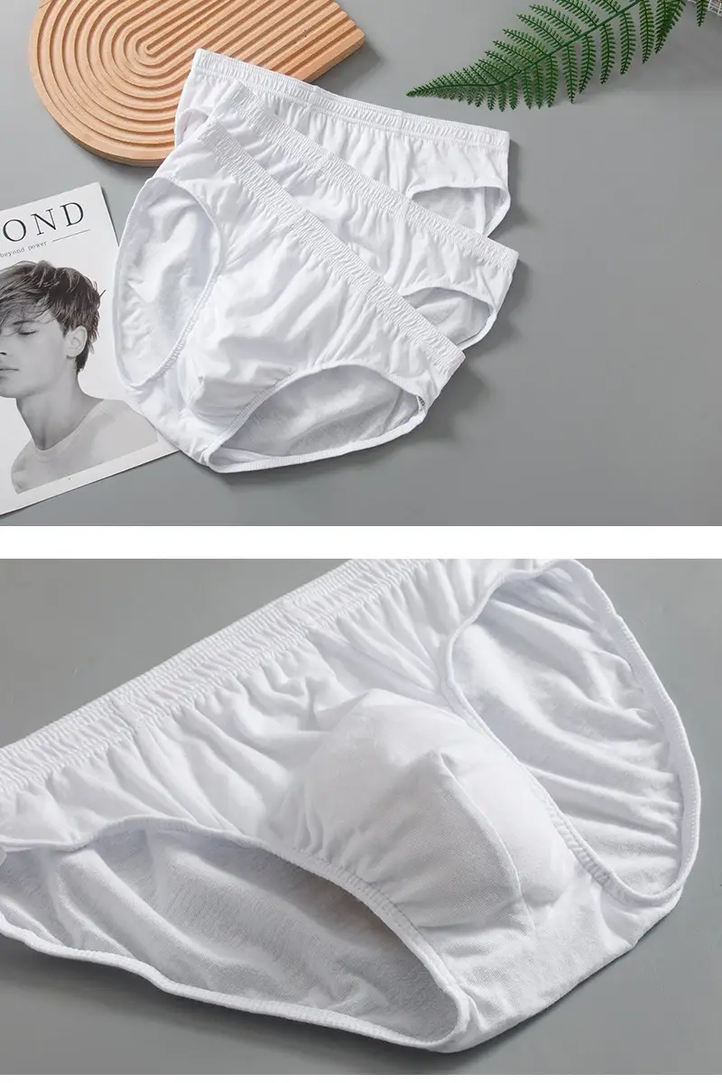 Men's Underwear Pure White Cotton Triangle Briefs Simple Comfort Breathable Underpants — image 2