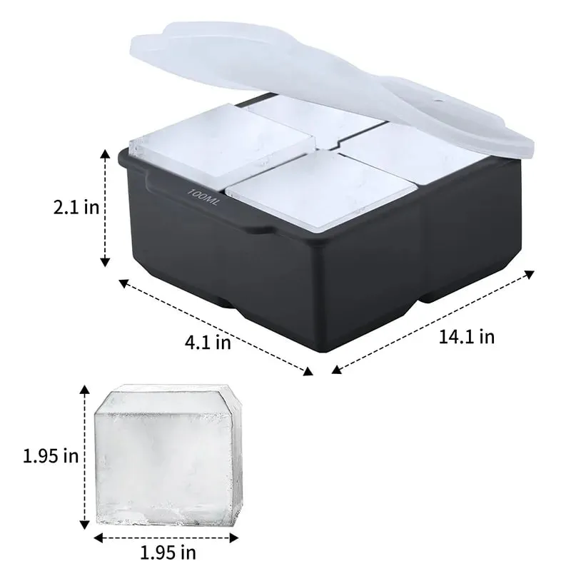 Große Silikon-Eisformen, 5,1 cm große Eiswürfelformen mit abnehmbarem Deckel, BPA-frei, leicht zu lösen und stapelbare, flexible Eiswürfelform