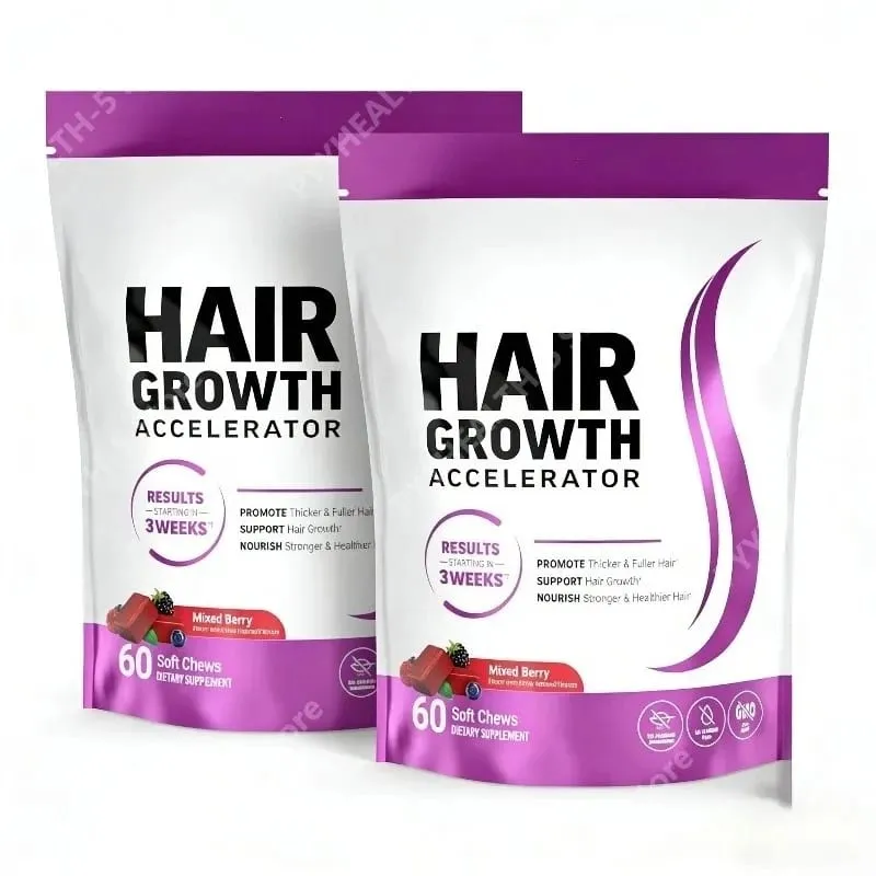 Biotin Hair Growth Soft Chews อาหารเสริมสนับสนุน Fuller ผมหนา Vitamin C & E สำหรับสุขภาพผมบำรุง 60 Gummy