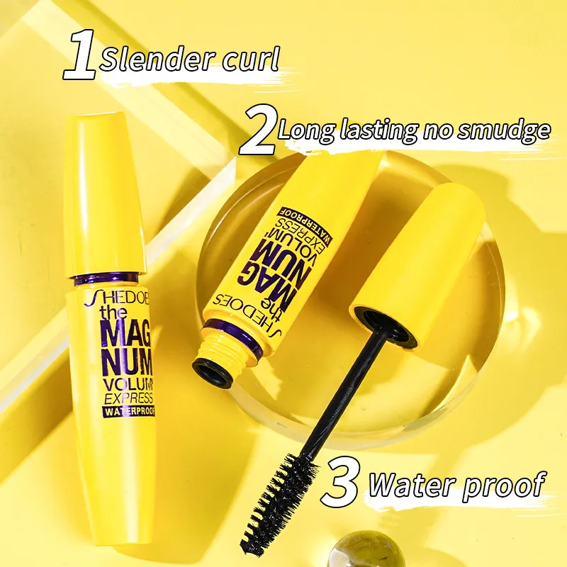 Yellow Mascara Waterproof Lengthening Curling Volumizing Natural Long-Lasting Smudge-Proof Eye Makeup Cosmetics