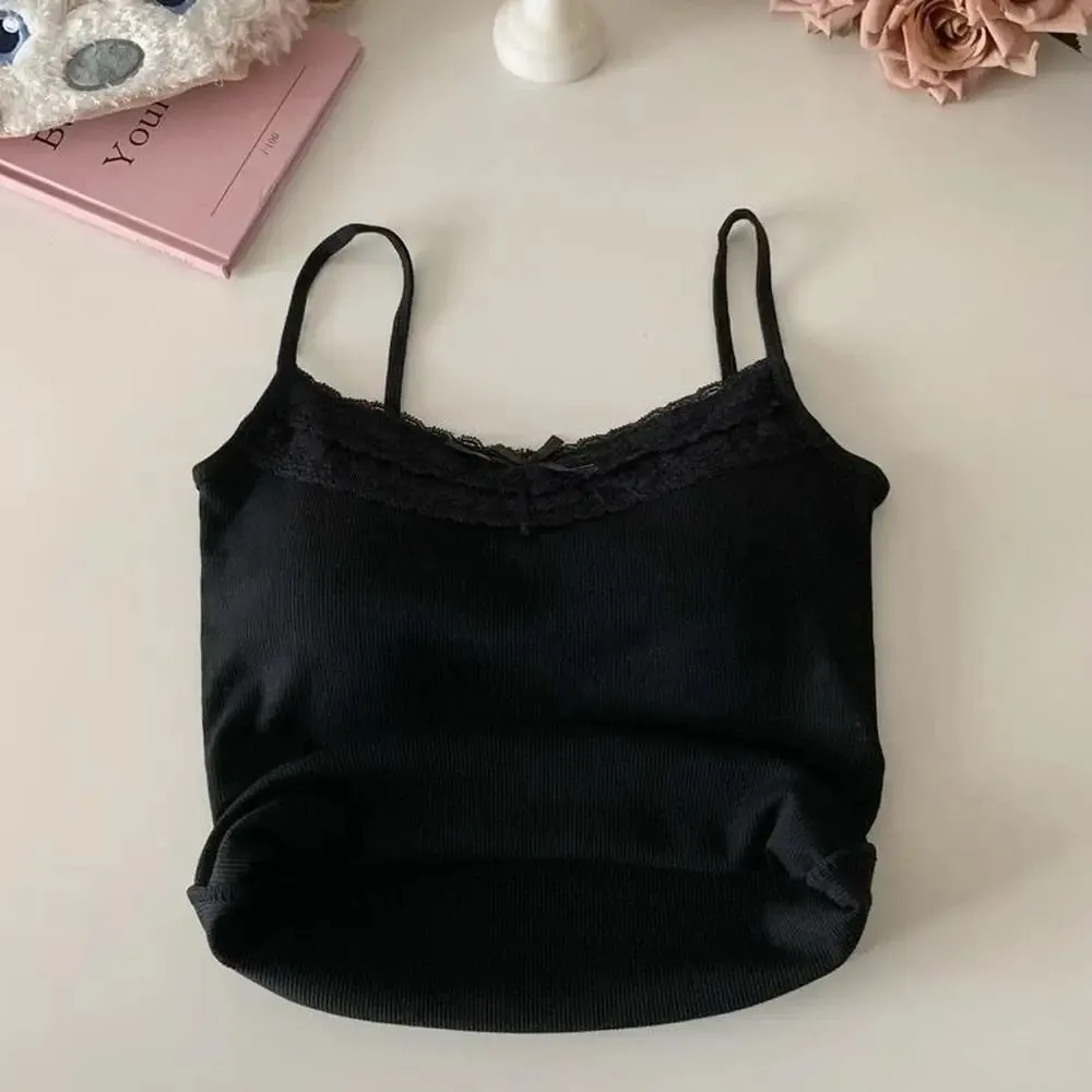 2026 Korean Y2k Crop Top Spring Summer Lace Tank Top Women Cropped Cute Camis Vest Sexy White Crop Tops Sleeveless Vest Coquette