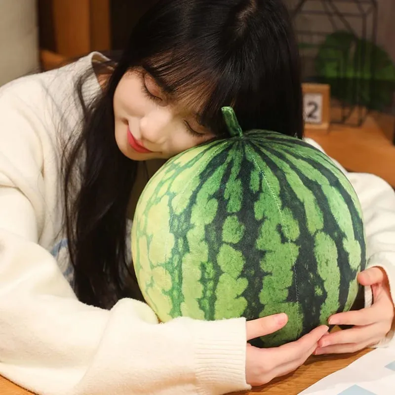 3D Simulated Watermelon Hug Pillow Round Long Watermelon Soft Plush Toys Fruit Sofa Cushion Suitable For Home Kids Gifts
