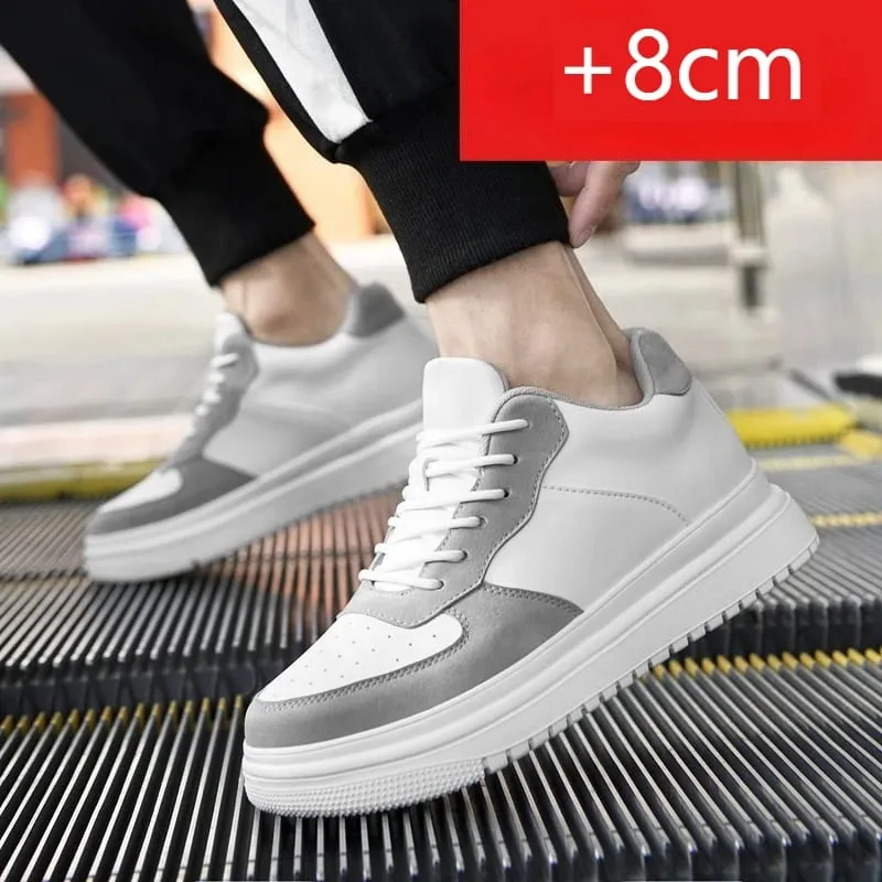 Nové boty zvyšující výšku pro muže 10 cm tenisky s neviditelným výtahem bílé kožené sportovní Zapatillas De Hombre velká velikost 46
