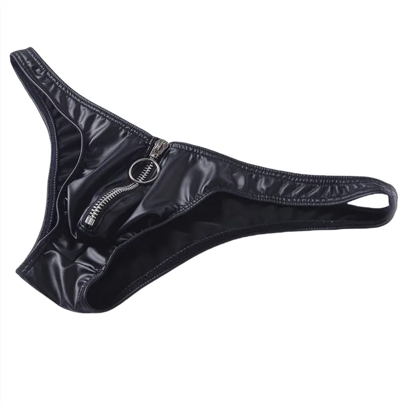3pcs Men Bikini Faux Leather Briefs Underwear Man Sexy Mini Underpants Cuecas Butt-lifting Zipper Low Waist Male Sissy Panties — image 3