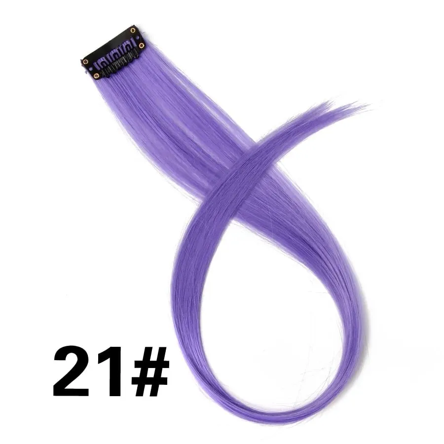 Extensiones de cabello de color liso con Clip para resaltar el cabello de arcoíris, rosa, azul, morado, sintético, con Clips para mujeres y niñas — image 27