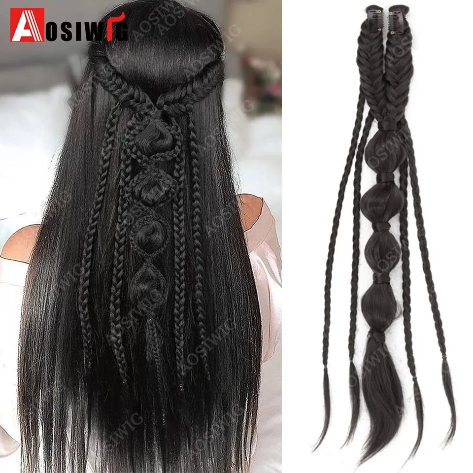 Bohemia Clip in Hair Extensions 24 Inches Fairy Hair Wig Hairpieces Synthetic Handmade Synthetic Weaving Hair Extensions Girls — image 1