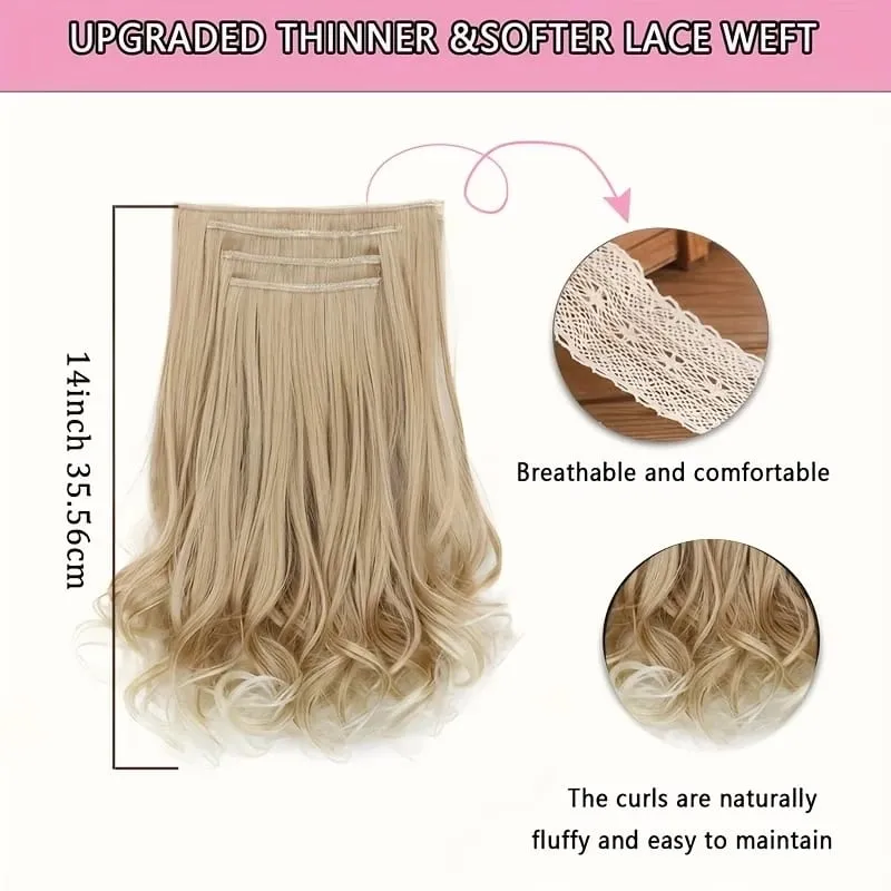 Synthetic 14Inch 4pcs/set Short Beach Wavy Curly Clip In Hair Extensions Heat Resistant Hairpiece For Women Daily Use — image 4