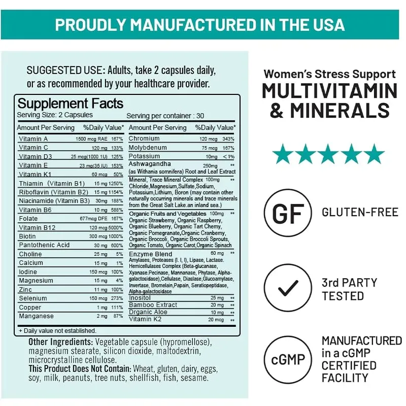 Organic Multivitamin for Women - Whole Food with B-Complex Vitamin C D3 & K2 for Immunity Stress Hair Skin & Nails — image 5