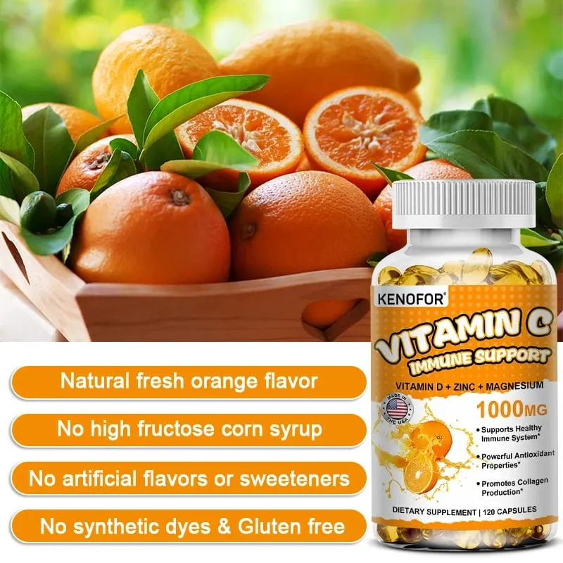 Vitamin C Capsules Antioxidant Support Immune System Cellular Energy Production Skin Brightening & Collagen Synthesis