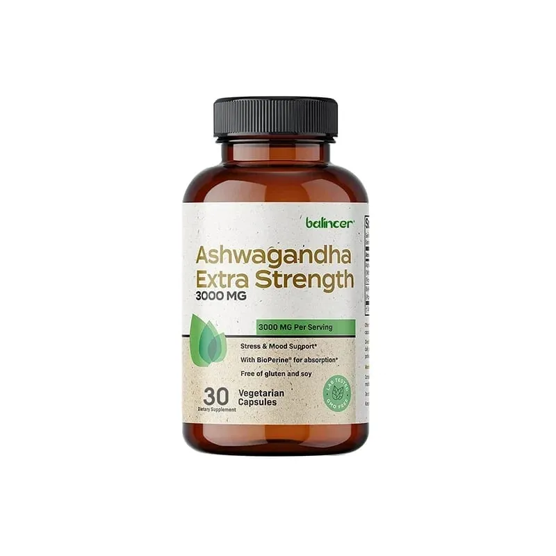 Natural Ashwagandha Stress & Mood Relief Herbal Vegetarian KSM-66 Capsules Anti-Anxiety Stress Relief Brain Health