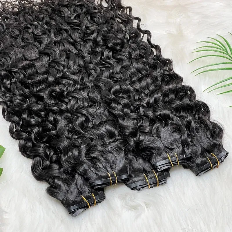 Water Wave Clips in Human Hair Extensions Seamless PU Weft Invisible 100grams 7Pcs/Set Full Unprocessed Raw Hair Natural Color