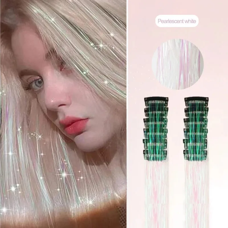 20 Inch Synthetic Hair Extensions -12 Piece Set of Colorful Glitter Hair Accessories Suitable for Girls' Party Birthday Gifts — image 11