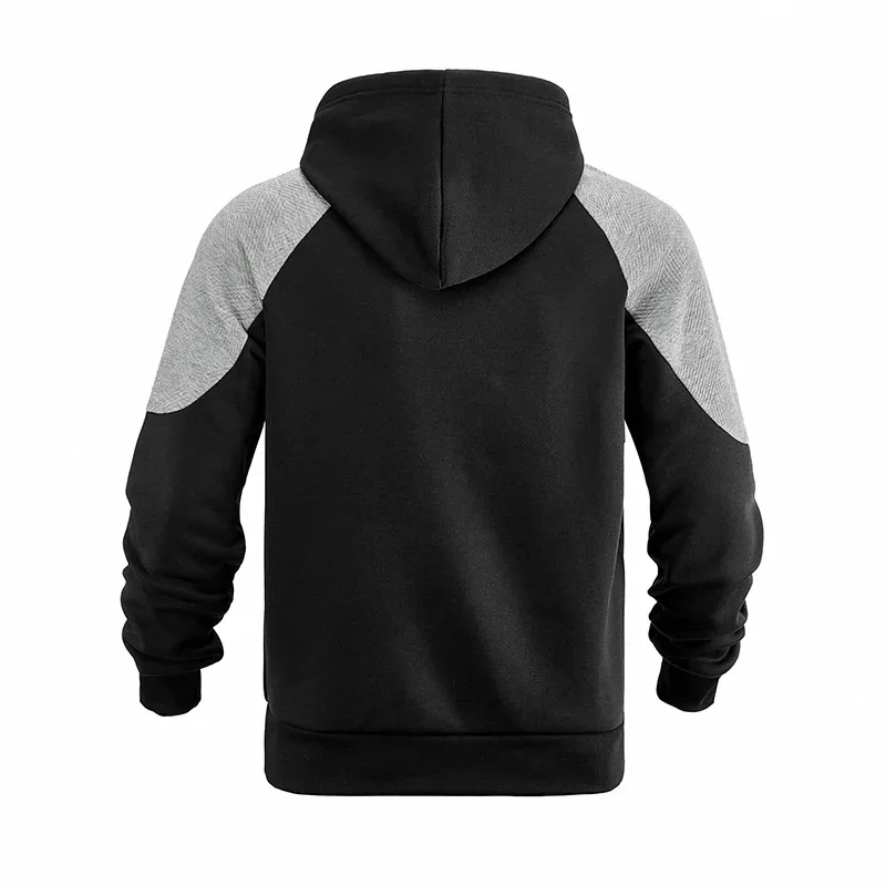 Men Patchwork Color Block Pullover Hoodie Drawstring Kangaroo Pocket Long Sleeve Loose Sweatshirt Autumn Winter Streetwear Tops