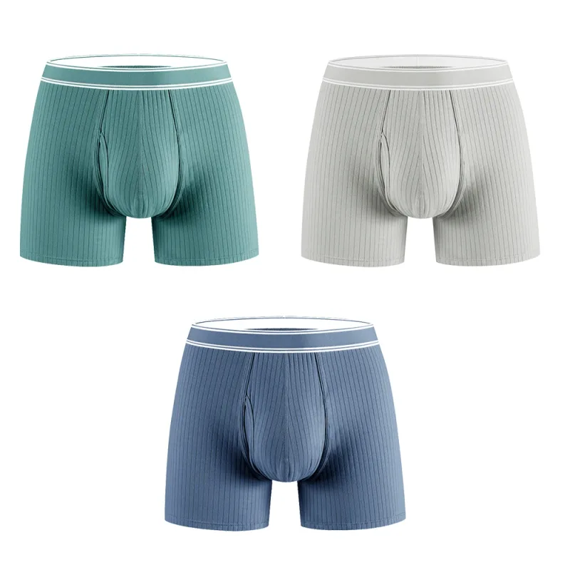 3PCS/Pack 100% Cotton Solid Striped Man Undrewear Lengthen Breathable Fitness Boxers Hombre Crotch Side Opening Men's Underpants