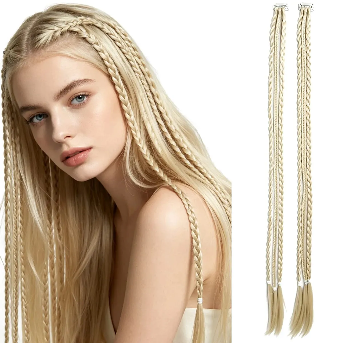 2PCS Synthetic 22"26" Clip In Braids Hair Extensions Braid Ponytail Hairpieces Braided Hair Clip On Braids For Women Daily Party