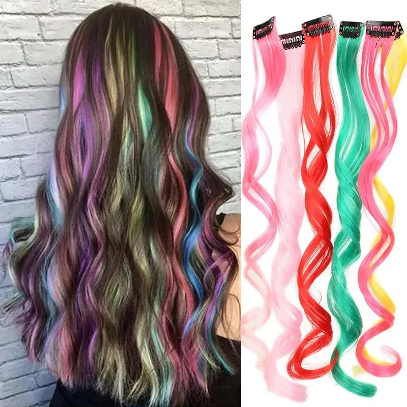 22 Inch Wavy Clip In Hair Extensions Double Weft BB Clip Synthetic Hair No Tangle No Shedding for Women Daily Party Cosplay