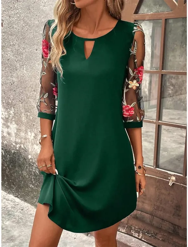 Lady Elegant Dress Fashion Print O Neck Three Quarter Pullover Dresses For Women Casual Office Skirts Womens Clothing Summer New — image 7