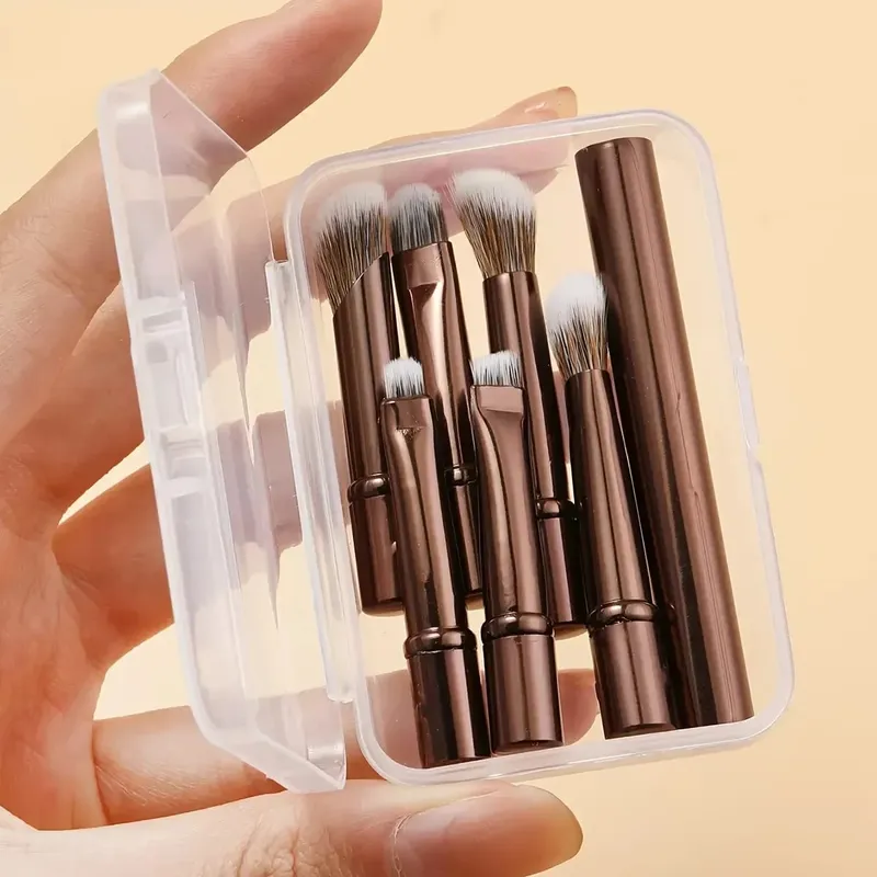 6ks mini cestovních sad štětců na make-up s odnímatelnou hliníkovou trubicí přenosný štětec na oční stíny a úložný box
