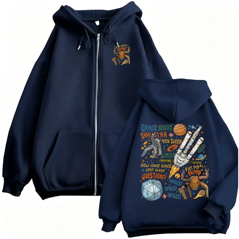 Project Hail Mary Zipper Hoodies Grace Rocky Save Stars Meme Sweatshirt Jacket Coats Men Women Fashion Casual Cozy Zip Up Hooded
