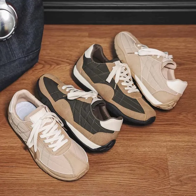 Spring Summer Men Sneakers Retro Suede Texture Stitching Casual Shoes Lace Up Flat Board Shoes Minimalist Lightweight Footwear