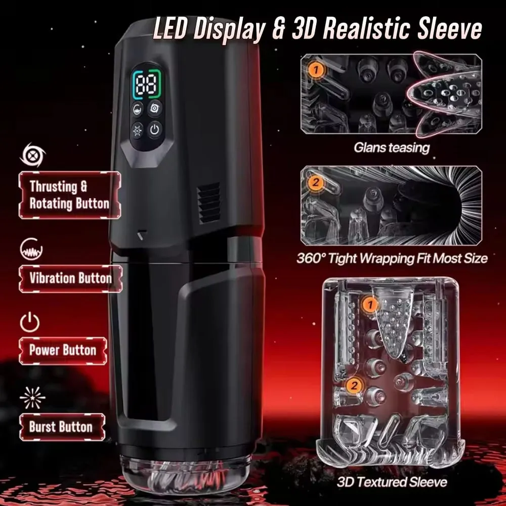 APP Control Automatic Thrusting Masturbator Cup 360° Rotation Licking Vibrating LCD Vacuum Penis Pump Enlargers Sex Toys for Men