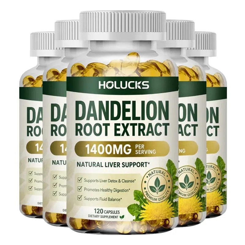Natural Dandelion Root Extract 1400mg Capsules Support Liver Detox Cleanse Aid Digestive Fluid Balance & Light Daily Vitality
