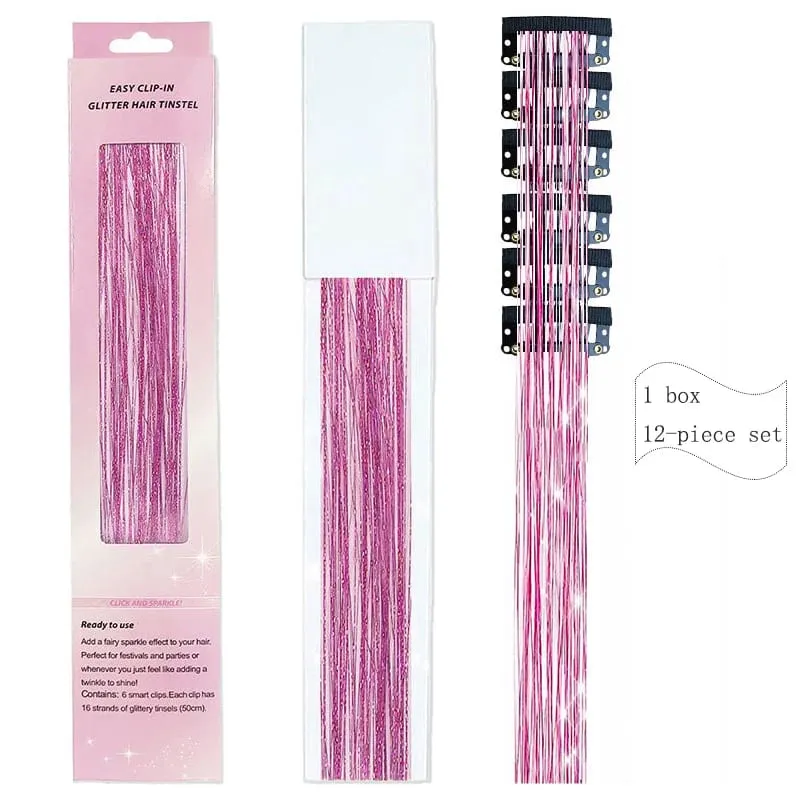 20 Inch Synthetic Hair Extensions -12 Piece Set of Colorful Glitter Hair Accessories Suitable for Girls' Party Birthday Gifts — image 12